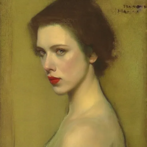 Prompt: portrait of scarlet johansson by thomas dewing