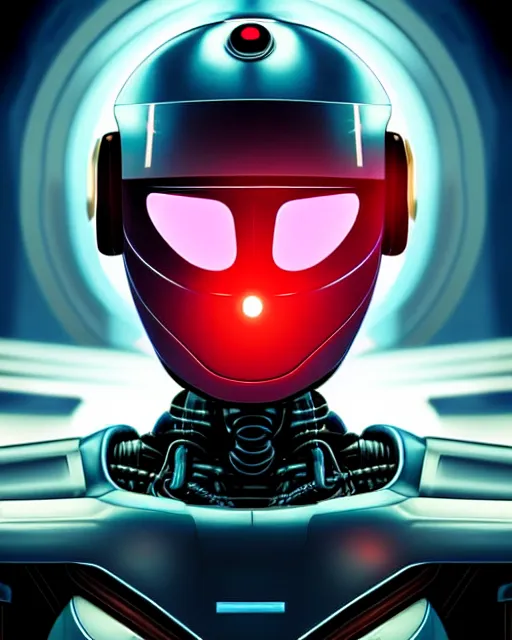 Image similar to portrait of a robot starship captain with a helmet video game character, digital illustration portrait design 3 / 4 perspective, detailed, gorgeous lighting, wide angle action dynamic portrait