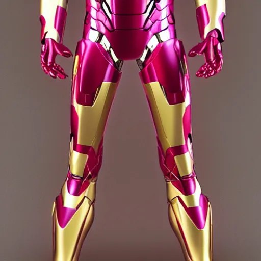 Image similar to pink and gold iron man suit, 4k realistic photo