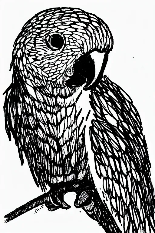 Prompt: parrot ink drawing