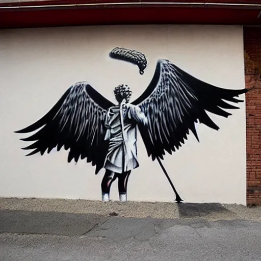 Prompt: Phoenix, street art by bansky