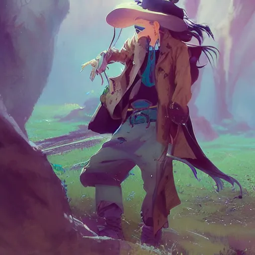 Image similar to a beautiful fullbody portrait of an anime boy with long straight green hair in a western fantasy bard style. character design by cory loftis, fenghua zhong, ryohei hase, ismail inceoglu and ruan jia. artstation, volumetric light, detailed, photorealistic, fantasy, rendered in octane