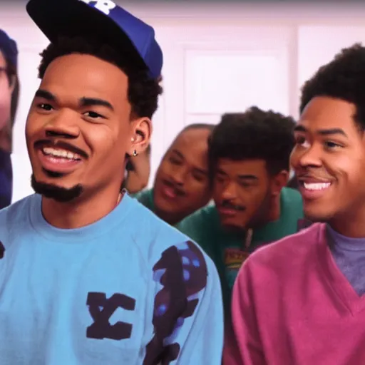 Image similar to a tv still of Chance The Rapper starring as a college student in a 1993 black sitcom