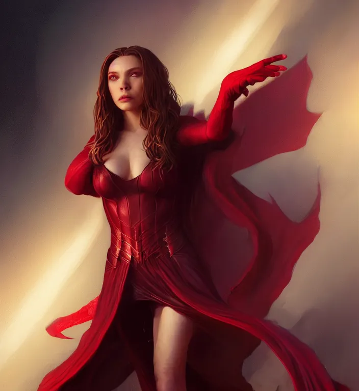 Prompt: Lucifer Morningstar as Scarlet Witch, portrait, full body, hyper detailed, digital art, trending in artstation, cinematic lighting, studio quality, smooth render, unreal engine 5 rendered, octane rendered, art style by klimt and nixeu and ian sprigger and wlop and krenz cushart