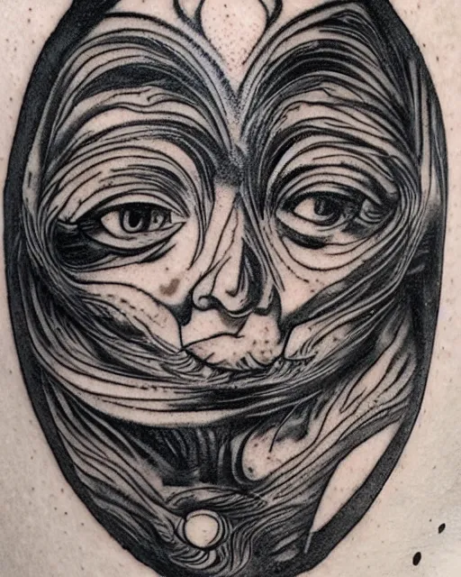 Prompt: planets on the top of a broken renaissance head statue, realism tattoo design, in the style of sivak