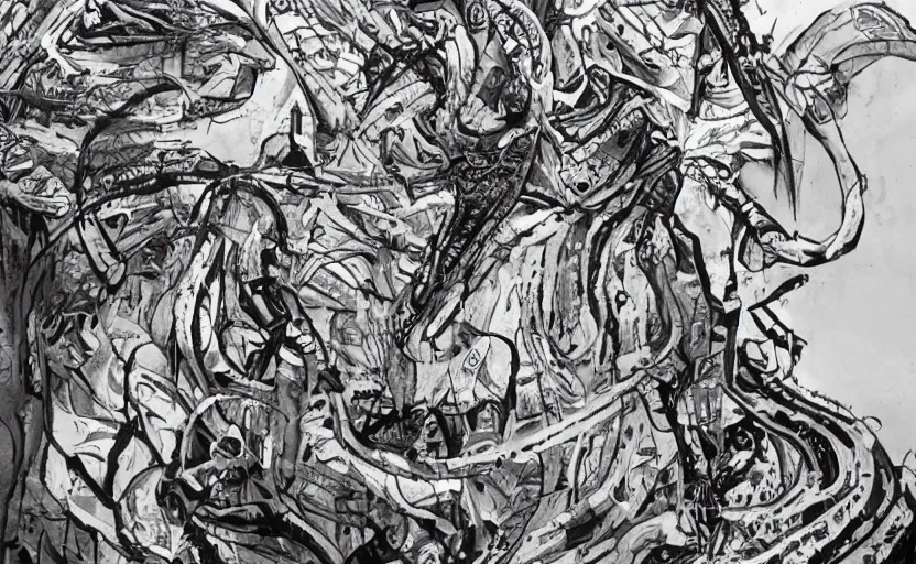 Image similar to toi tah amun iat foom, black and white strokes, digital art