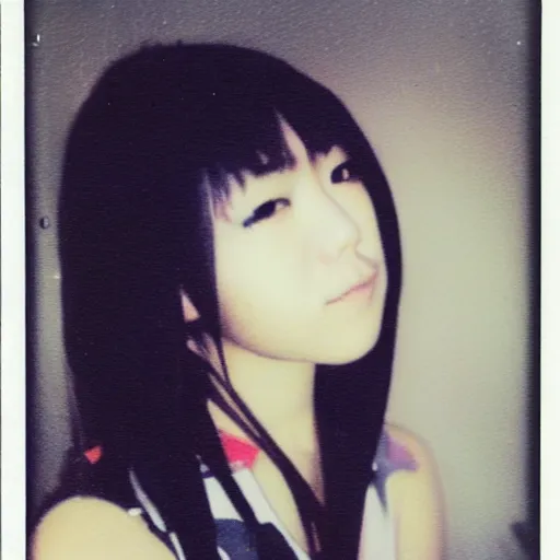 Prompt: atmospheric polaroid photograph of a japanese girl with emo makeup and long hair