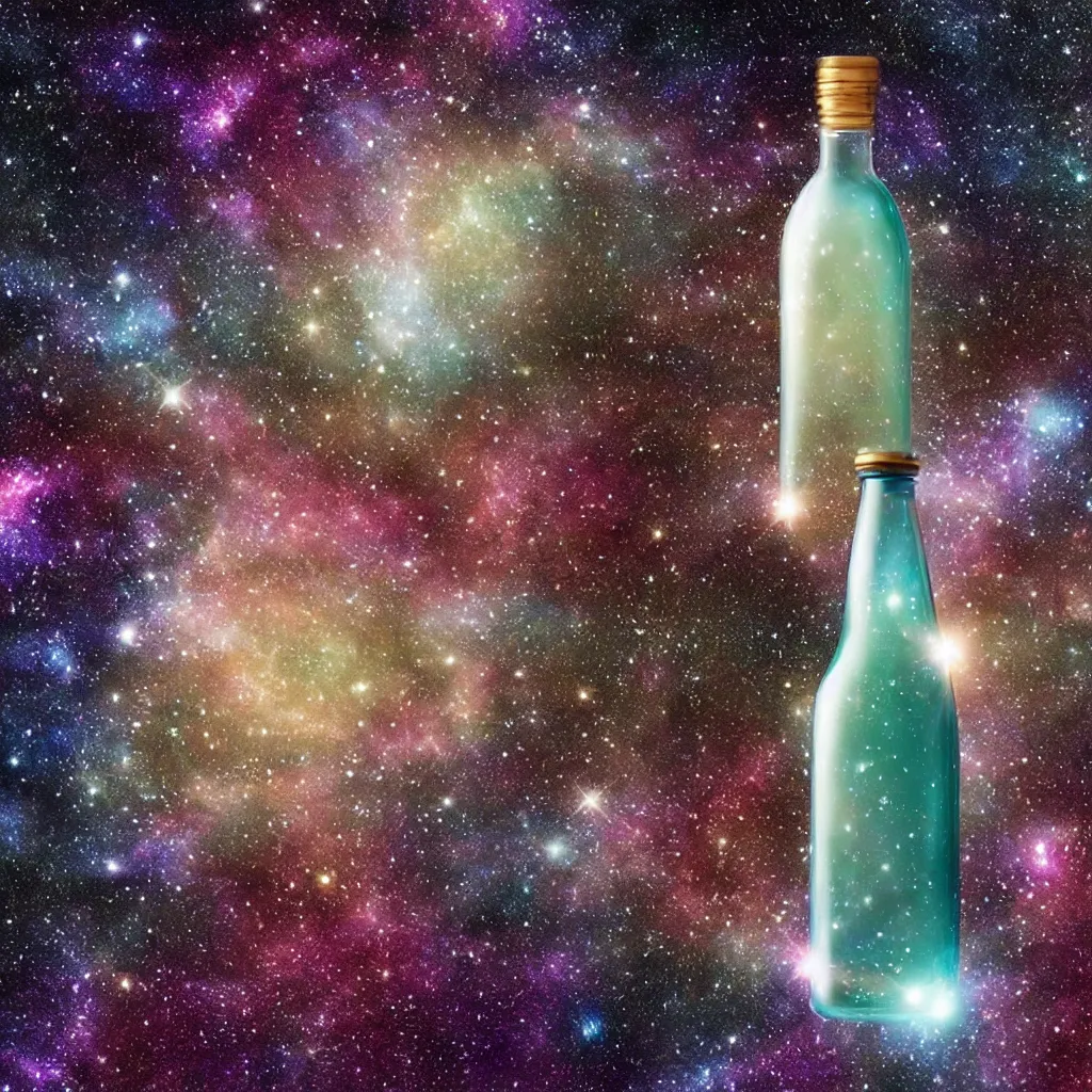 Prompt: Galaxy inside A bottle, water is made of stardust, 🌌,