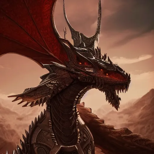 Image similar to highly detailed realistic stunning shot of a beautiful anthropomorphic female knight but as a hot dragon, doing a majestic pose, well detailed female dragon head, armor made of steel, sharp claws, HD octane render, epic cinematography, fantasy, Artstation, Deviantart, Furaffinity