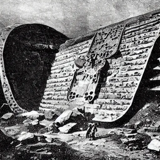 Image similar to daguerrotype of alien spaceship discovered in archeological site 1 9 0 0