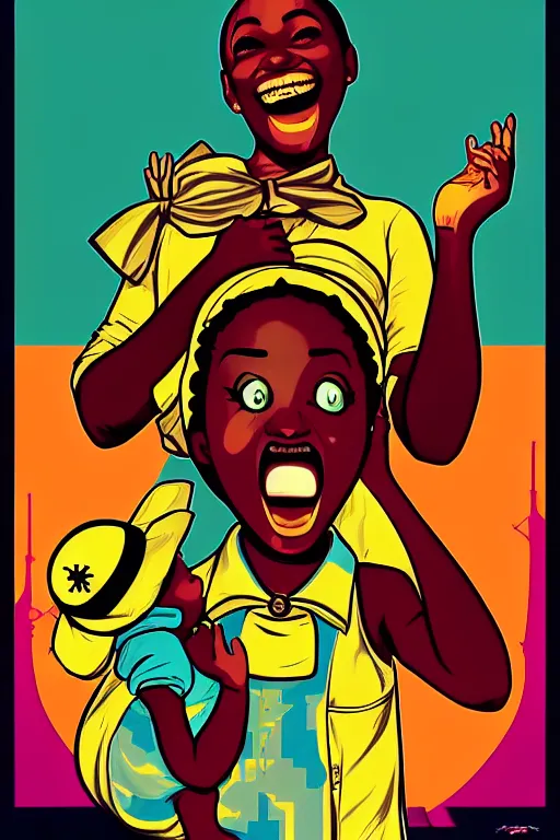 Prompt: mama africa smile to her child!!! pop art, pixel, bioshock, gta chinatown, artgerm, richard hamilton, mimmo rottela, julian opie, aya takano