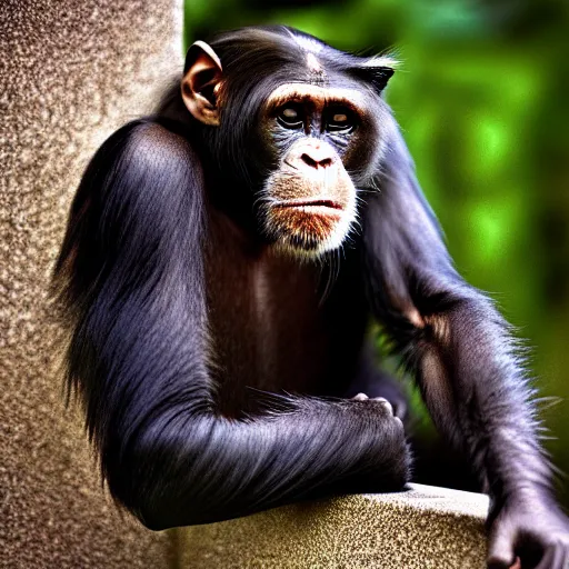 Image similar to a feline cat - chimpanzee - hybrid, animal photography