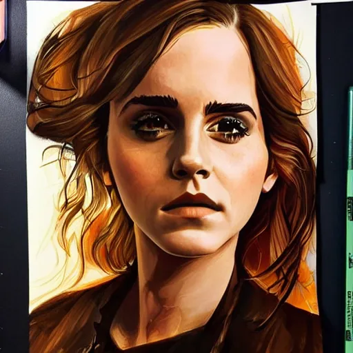 Prompt: emma watson in the style of adi granov, colourful hand drawing, beautiful faces, dramatic, tragic, intricate, detailed, beautiful