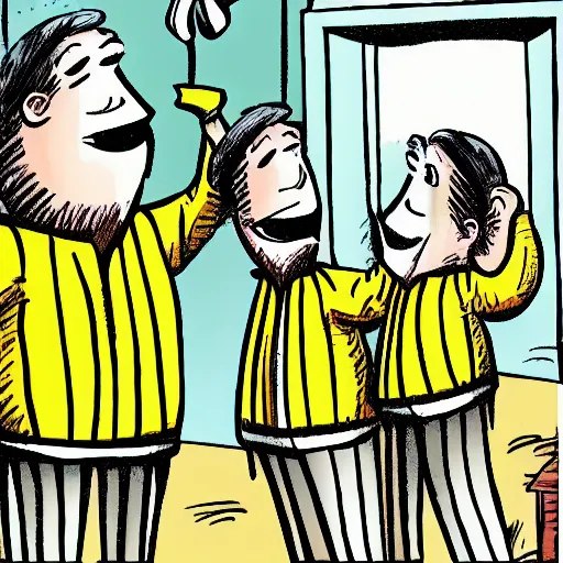 Image similar to Bananas in Pajamas in a penitentiary, newspaper comic-style