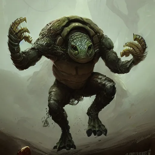 Image similar to anthropomorphic turtle brute, greg rutkowski