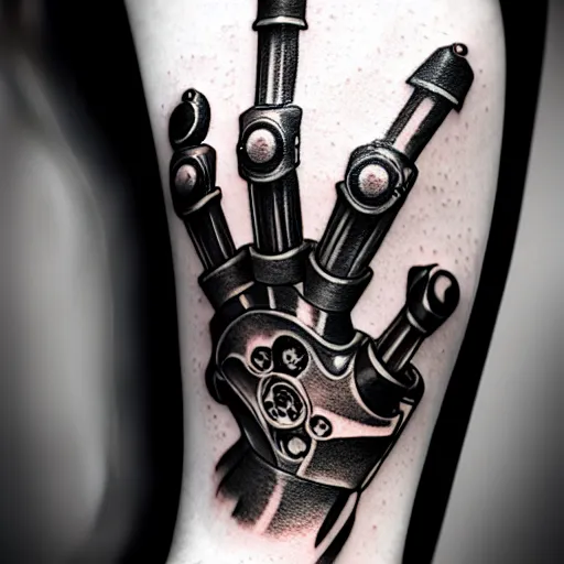 robot hand, tattoo sketch, by tony diterlizzi, tim