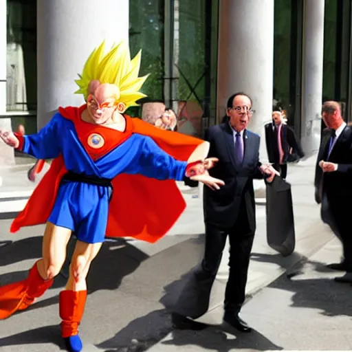 Image similar to François hollande transforming into super saiyan, by easo andrews