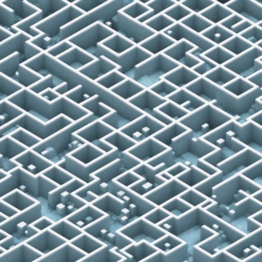 Prompt: wimmelbilder maze made of ice and water, isometric, octane render, very sharp, optifine, realistic minecraft, particle effects, beautiful