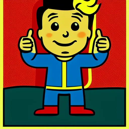 Image similar to vault boy from fallout showing thumb up, futurist illustration art by butcher billy, sticker, colorful, illustration, highly detailed, simple, smooth and clean vector curves, no jagged lines, vector art, smooth andy warhol style