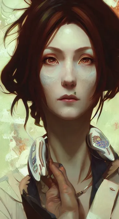 Image similar to Cyberpunk Portrait of Makise Kurisu from Steins;Gate. Beautiful digital art by Greg Rutkowski and Alphonse Mucha