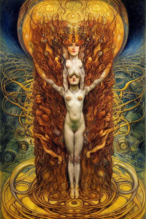 Image similar to Divine Chaos Engine by Karol Bak, Jean Delville, William Blake, Gustav Klimt, and Vincent Van Gogh, symbolist, visionary