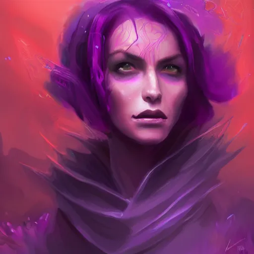 Image similar to necromancer glowing with purple magic, red hair, female, glacier landscape, D&D, fantasy, intricate, elegant, highly detailed, digital painting, artstation, concept art, matte, sharp focus, illustration, art by Ben Quilty