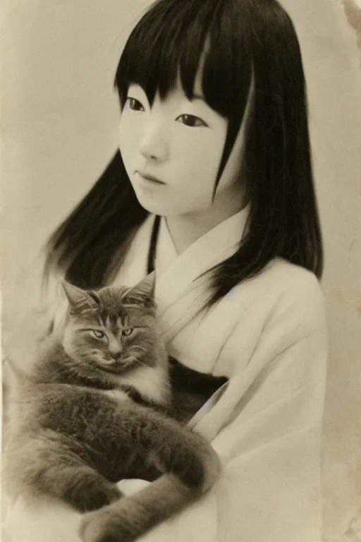 Prompt: first ever photograph of a japanese catgirl