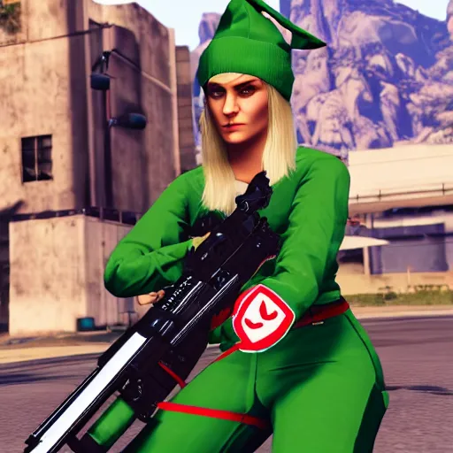 Image similar to eva elfie in gta 5 screensaver, game graphics, highly detailed, anotomically correct