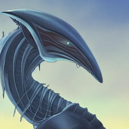 Image similar to concept art painting of an alien animal creature, detailed, cel shaded, in the style of makoto shinkai and moebius and james gurney