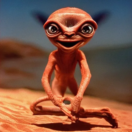 Image similar to mac and me ( 1 9 8 8 ), mysterious alien creature, mac, bold natural colors, national geographic photography, masterpiece, full shot