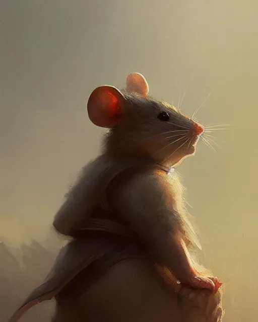 Image similar to a small mouse looking upwards, viewed from behind, digital portrait by greg rutkowski, fantasy art, concept art, by disney concept artists, cinematic lighting, evening light, trending on artstation, cgsociety