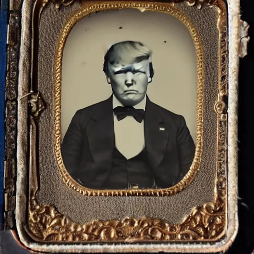 Prompt: tintype photo of donald trump