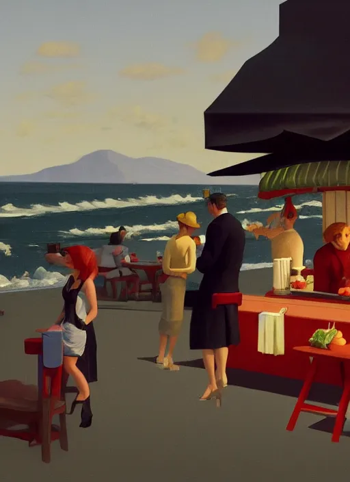 Prompt: Italian aperitivo at the seaside by Edward Hopper and James Gilleard, 8k, octane render, ultra sharp, detailed digital art