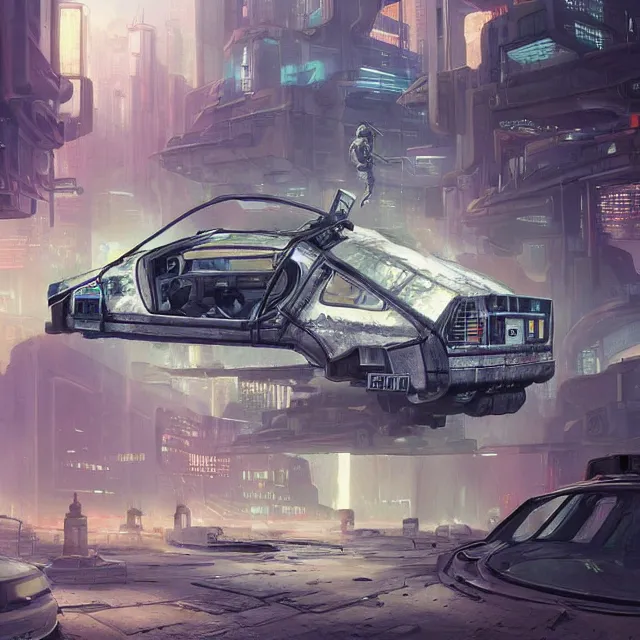 Prompt: an abandoned futuristic delorean in a cyberpunk - city, industrial sci - fi, by mandy jurgens, ernst haeckel, james jean