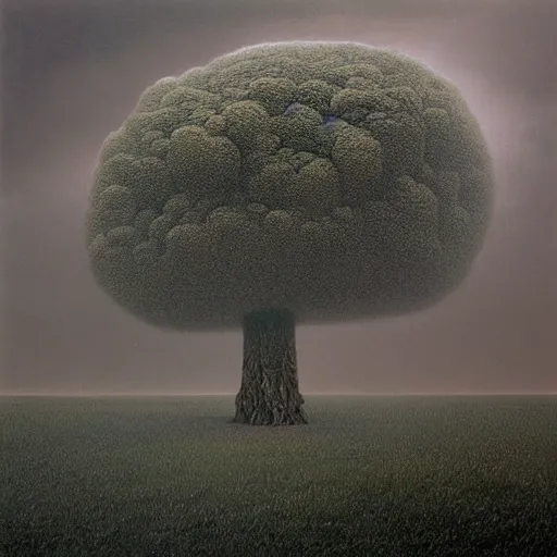 Prompt: thunderstorm hitting tree made by zdzisław beksinski