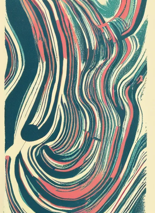 Image similar to A wandering mind, vintage 1960s print, screen print, abstract, weird, simple,