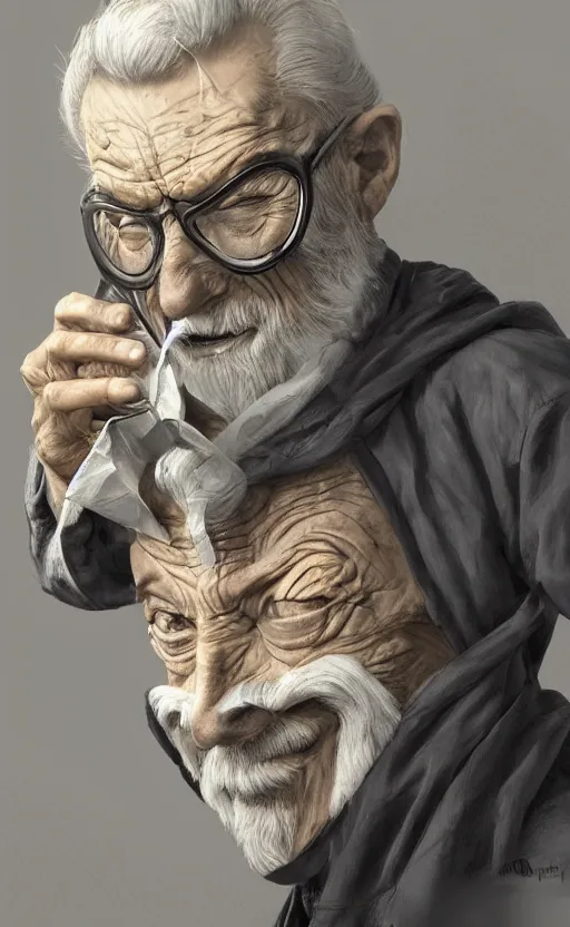 Prompt: old man doing with mask, do what we can, then leave it to god, non fiction, baroque, confident, consistency, elegant, highly detailed, 8 k uhd, digital painting, artstation, concept art, matte, sharp focus, illustration, art by artgerm and paul lung and samuel silva