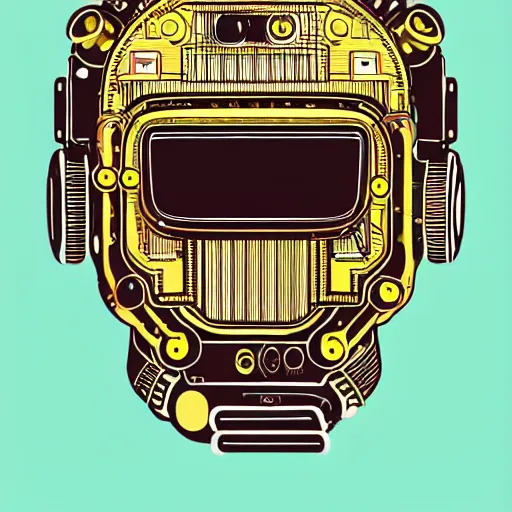 Prompt: hyperdetailed portrait of a spaced out steampunk robot head, 8 k, symetrical, flourescent, halluzinogenic, meditative, multicolored vector art, black background