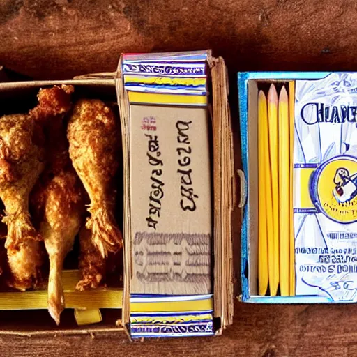 Image similar to a chicken drumstick next to a box of matches