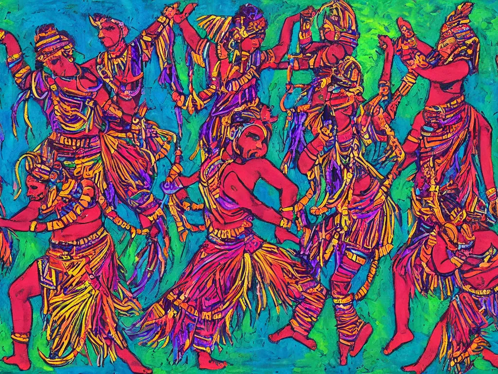 Prompt: surreal, tribal dance, art by mark fredrickson