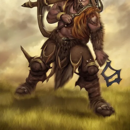 Image similar to Tauren wielding two handed axe, taurens project, warcraft, deviantart, pinterest, behance, dark fantasy