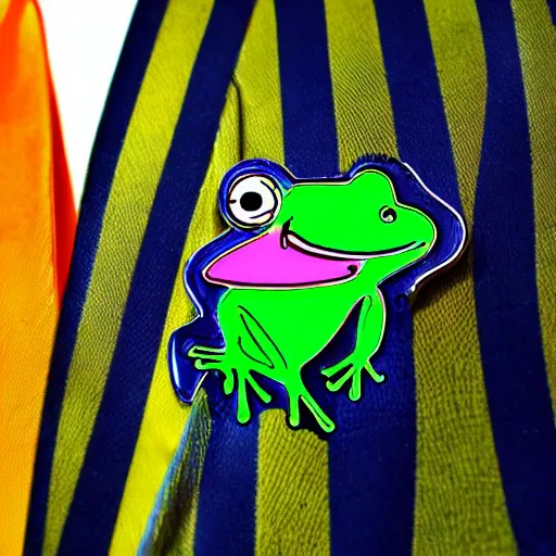 Image similar to frog rave pin on a suit jacket, psychedelic colours beautiful reflections