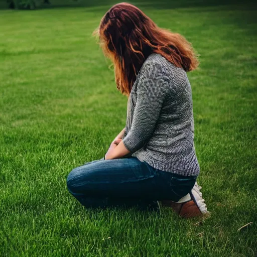 Portrait of woman touching grass Stock Photo - Alamy