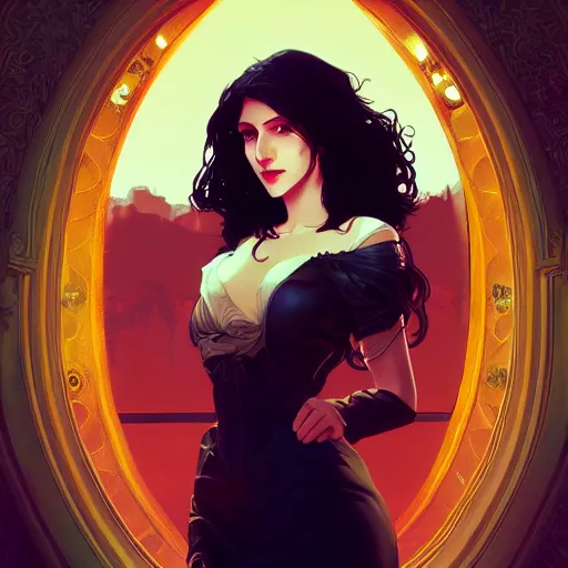 Prompt: Yennefer, ambient lighting, 4k, alphonse mucha, lois van baarle, ilya kuvshinov, rossdraws, artstation