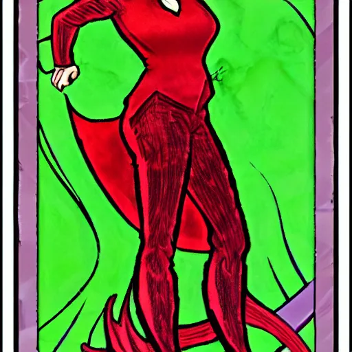 Prompt: <https://s.mj.run/MAM_1SzRI5U> redhead woman, art nouveau, villian, green