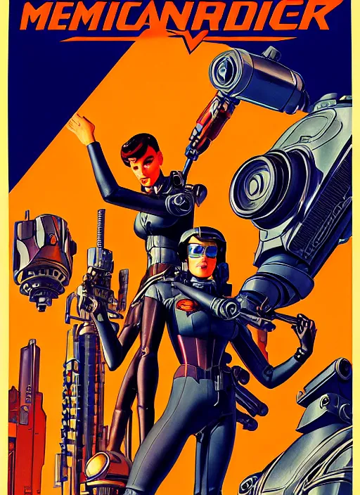 Image similar to american propaganda poster. cyberpunk mech pilot. portrait by jean giraud and anton otto fischer and john philip falter and will eisner and gil elvgren and pixar. realistic proportions. character art. science fiction d & d. tf 2, overwatch, rb 6 s, cyberpunk 2 0 7 7, blade runner 2 0 4 9.