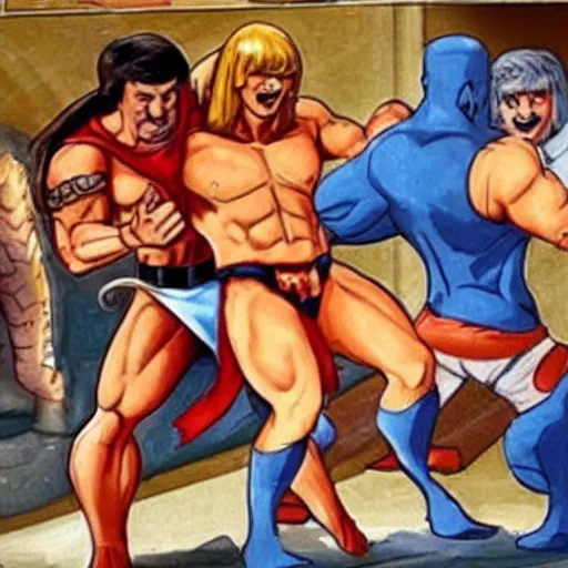 Prompt: real life he - man mauling mariano rajoy