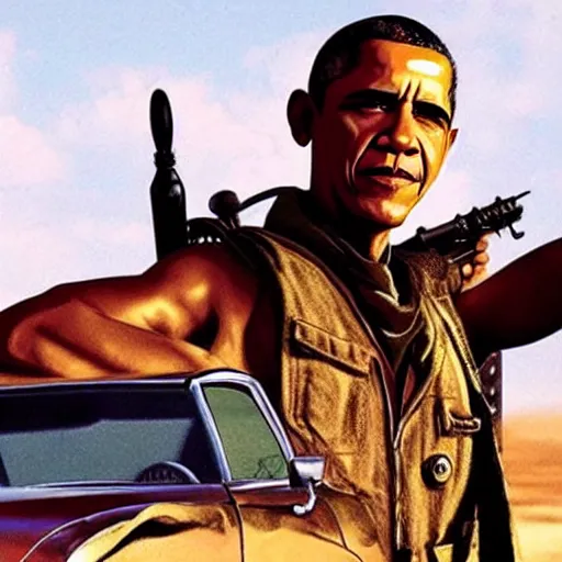 Image similar to barack obama as a character in mad max