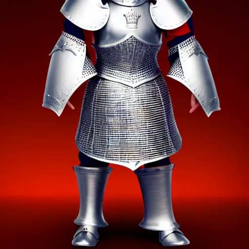 Image similar to full - body - front - shot, donald trump, knight'armor, crown