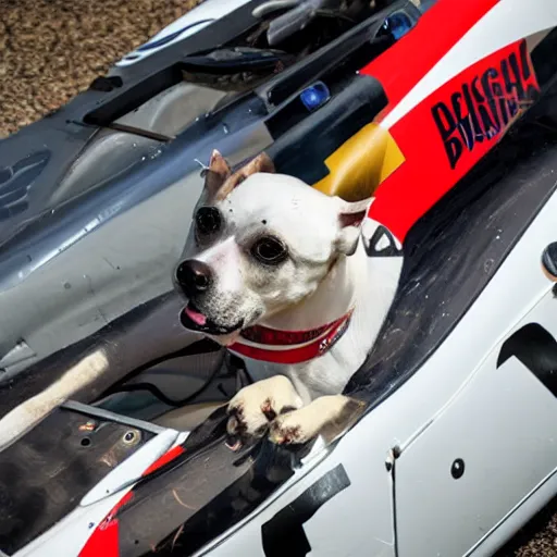 Image similar to a dog driving a race car